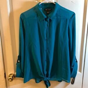 I.N. Studio teal blouse size L NWT